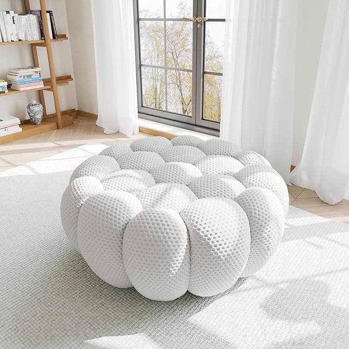 WJShome Bubble Couch,41.34'' Modern Upholstered Single Sofa Mesh Fabric Floor Sofa, 3D Honeycomb Shape Ottoman Curved Couch for Living Room, Office, Apartment (Light Grey)
