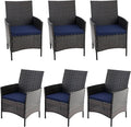 PHI VILLA Outdoor Wicker Dining Chairs Set of 6, Modern PE Rattan Armchair with Cushions for Patio, Deck, Yard, Porch