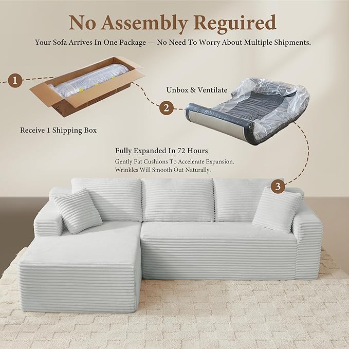 105" Sectional Couches for Living Room Cloud Couch Sofa with L-Shape Upholstered Boneless Couchs Modern Modular Sectional Couch with Chaise (Light Grey, 105" W+Left Facing Chaise+2Seaters)