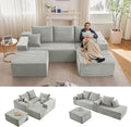 107" W Cloud Sectional Couch with Ottoman,Modern U-Shaped Cloud Couch with Deep Seat,Comfy Corduroy 3-Seater Sofa,Memory Foam Sofa for Living Room,No Assembly (Grey,Right-Facing Chaise)