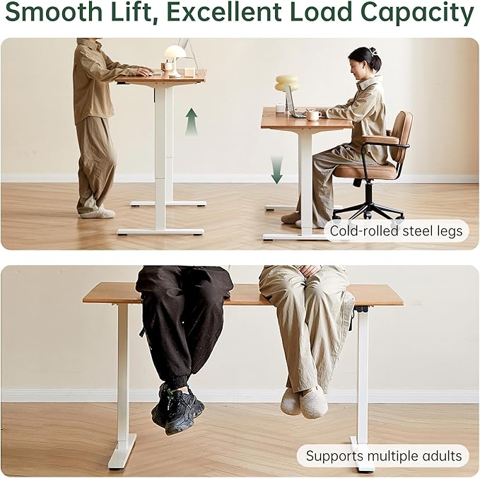 YESWOOD Electric Height Adjustable Standing Desk Solid Wood Home Office Computer Desk Memory Preset Versatile Adjustable Workstation for Study & Work 55.11" W