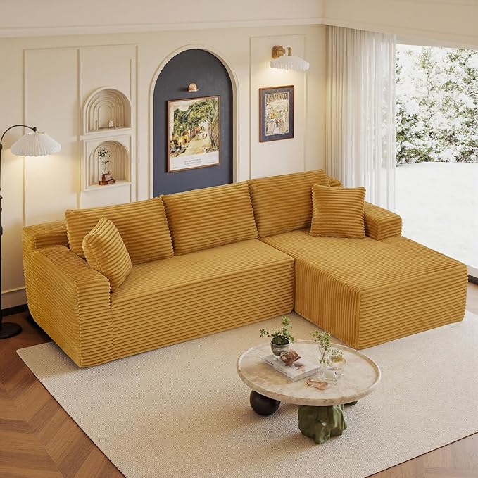 105" Sectional Couches for Living Room Cloud Couch Sofa with L-Shape Upholstered Boneless Couchs Modern Modular Sectional Couch with Chaise (Yellow, 105" W+Right Facing Chaise+2Seaters)