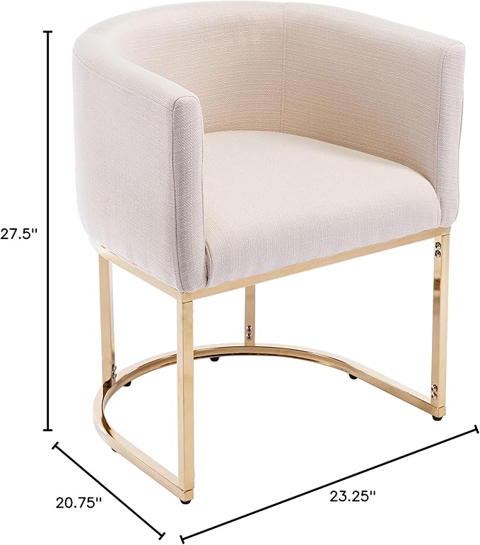 VESCASA Upholstered Dining Chairs with Barrel Back, Modern Padded Restaurant Chairs with Gold Metal Frame for Dining Room, Kitchen, Set of 3, Linen Cream