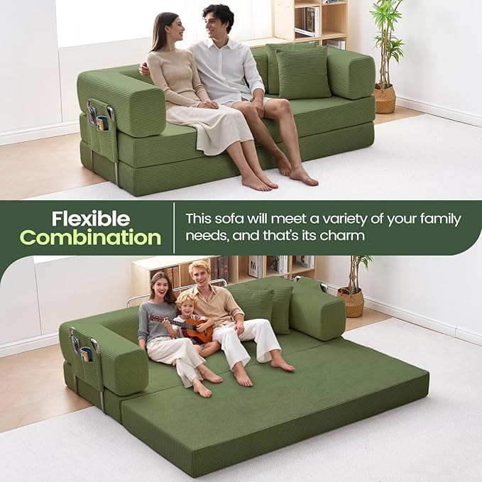 multi-functionalcorduroy sofa bed, crafted from corduroy fabric, is ideal for apartments and living rooms. sleeper sofa couch folding futon or foldable floor convertible floor studio (green, 80.15") | Multi-functional