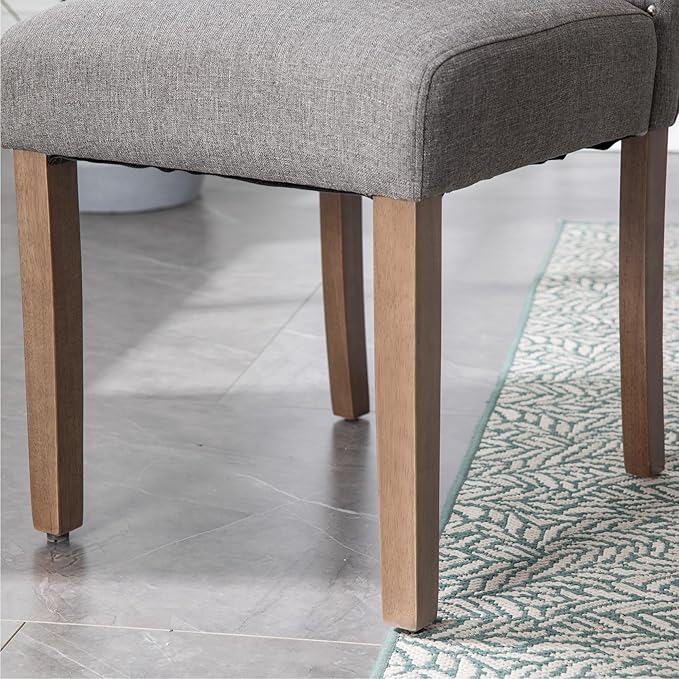 Upholstered Dining Chair Stylish Parsons Kitchen High Back with Silver Nailhead Trim & Wood Legs, 2-Pack, Fabric Classic Grey