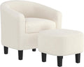 Yaheetech Accent Chair and Ottoman Set, Modern Fuzzy Sherpa Barrel Chair and Footrest, Comfy Boucle Armchair and Footstool for Living Room/Bedroom/Reading Room/Guestroom, Ivory