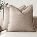 Foindtower Set of 2 Decorative Linen Fringe Throw Pillow Covers Boho Farmhouse Cushion Cover with Tassels Soft Accent Pillowcase for Couch Sofa Bed Living Room Home Decor,26×26 Inch,Natural Linen