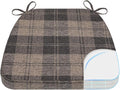AAAAAcessories D-Shaped Chair Cushions, 2" Thick Dining Chair Pads with Ties and Removable, Machine-Washable Cover, 17" x 16", Brown Checkered