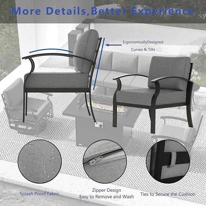 RTDTD Aluminum Outdoor Patio Furniture Set,7 Seats Patio Conversation Sets with 2 Round Coffee Tables,Metal Patio Sectional Furniture Set with 5.1" Thickened Cushions,Grey