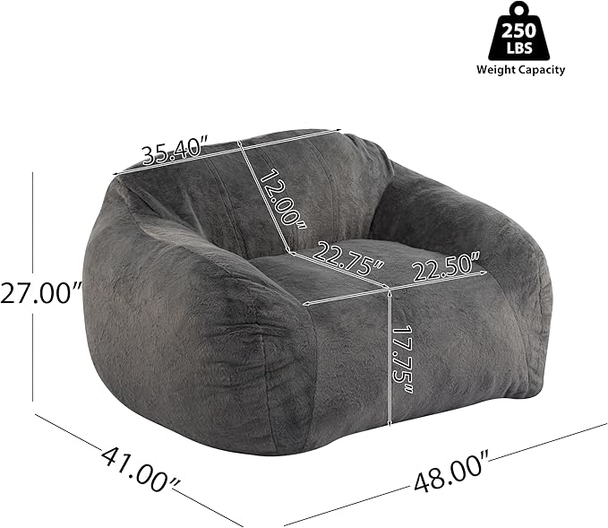 Indoor Bean Bag Chair,Faux Fur Lounge Seat with Shredded Memory Foam Fill – Ergonomic, Eco-Friendly, Comfort Space-Saving Floor Seating for Bedroom Dorm Apartment Living Room,Gray