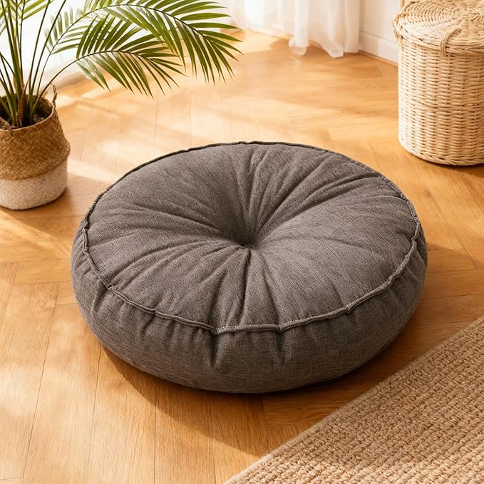 KiBcsLic Round Floor Pillow, Meditation Floor Pillow, Circle Small Seating Cushion for Sitting Sofa Bed Office, Deep Gray