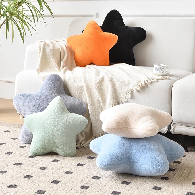 Xiashrk Star Pillow, Decorative Throw Pillows for Bed Couch, 15" Star Shaped Pillow Plush Floor Cushions Room Decor Pillow with Faux Rabbit Fur for Sofa Bedroom Living Room (Orange, 19.6" x 19.6")