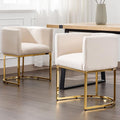 VESCASA Linen Upholstered Dining Chairs with Barrel Back, Mid Century Modern Padded Restaurant Chairs with Gold Metal Frame for Kitchen, Dining Room, Set of 2, Cream