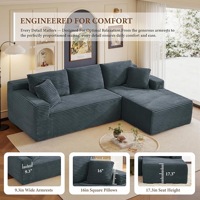 105" Sectional Couches for Living Room Cloud Couch Sofa with L-Shape Upholstered Boneless Couchs Modern Modular Sectional Couch with Chaise (Dark Grey, 105" W+Right Facing Chaise+2Seaters)