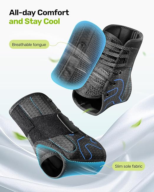 Rakiie Quick Lace Up Ankle Brace with 2 Metal Support Stays, Breathable Stabilizer for Sprained Ankle, Slim Fit Ankle Support for Men & Women, Sports, Running, Basketball (Black, M)