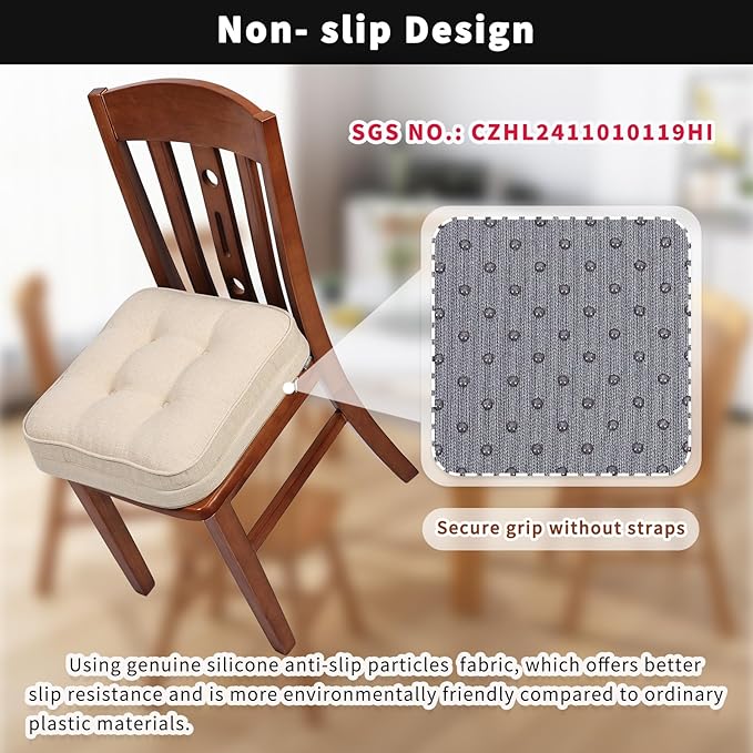 GOFORIT Chair Cushions Set of 4,Tufted Shredded Memory Foam Chair Pads, Non-Slip Seat Cushions with Removable Cover, 16'' x 16'', 4 Pack,Beige