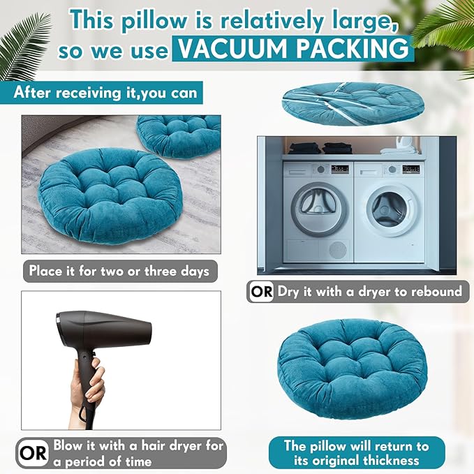Jerify Floor Pillow Cushions 22 x 22 Inch Round Square Large Meditation Floor Pillow for Classroom Adult Meditation Picnic Party Cushion for Seating Gift Christmas(Round,Aquamarine,2 Pcs)