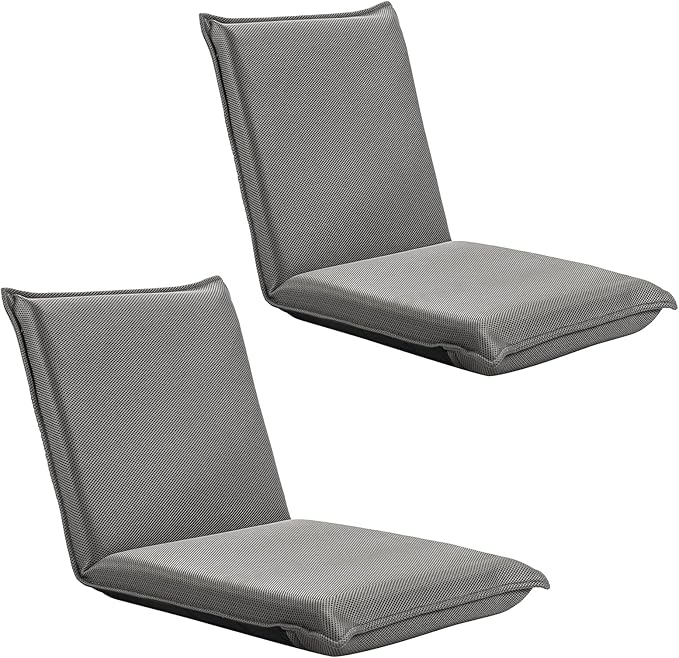 BestComfort Set of 2 Folding Floor Chair 6-Position Adjustable Meditation Chair Video Gaming Chair for Reading TV Watching, Portable Floor Seat Lounge Sofa Chair for Kids Teens Adult, Grey