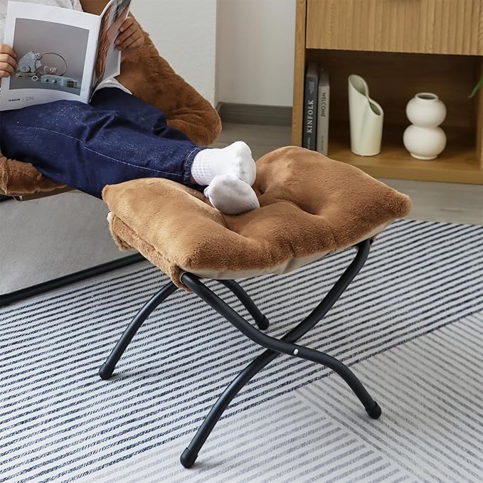 Mordchil HF 15"(H) Folding Ottoman, Foldable Footrest Stool, Portable Small Foot Stool for Couch, Collapsible Foot Rest Ottoman for Sofa, Accent Padded Ottomans for Living Room, Bedroom, Brown