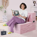 HILERO Folding Sofa Bed, 4 in 1 Convertible Sleeper Chair with Pillow, Single Memory Foam Fold Out Chair Bed, Modern Floor Futon Sofa Couch Mattress for Living Room/Guest/Apartment, Pink