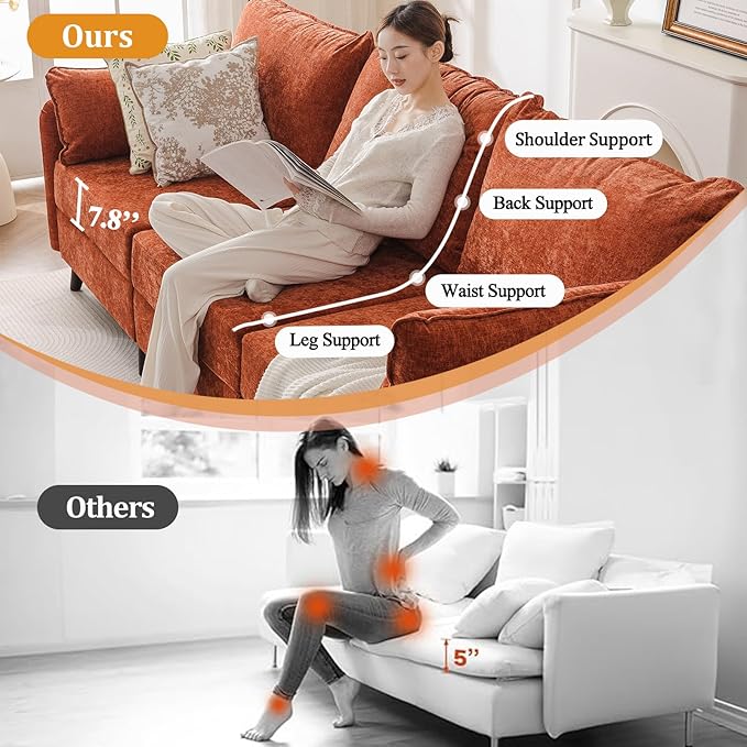 Rexulqo 73'' Loveseat Sofa with All Seats Storage, Modular Sectional Couch with Deep Seat,Oversized Comfy Couch with 7.8'' Cushion for Living Room,Bedroom,Velet,Orange