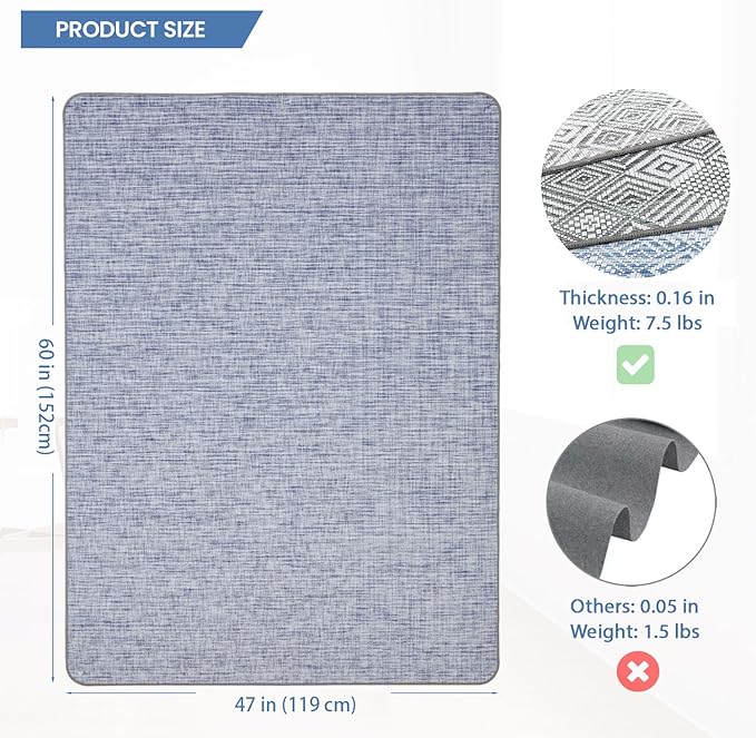Chair Mat for Hardwood & Tile Floor, 47" x 60" Heavy Duty Office Chair Mat for Rolling Chairs, Anti Slip, Non-Curve, Floor Protector for Home Office, Blue White