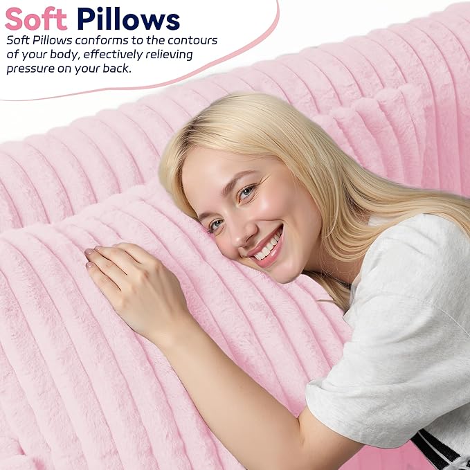 HABUTWAY Folding Sofa Bed, 2 in 1 Convertible Sleeper Chair with 2 Pillows, Portable Fold Out Chair Bed with Armrest, Comfy Floor Couch, Lazy Sofa for Living Room Bedroom Dorm Home Office, Pink