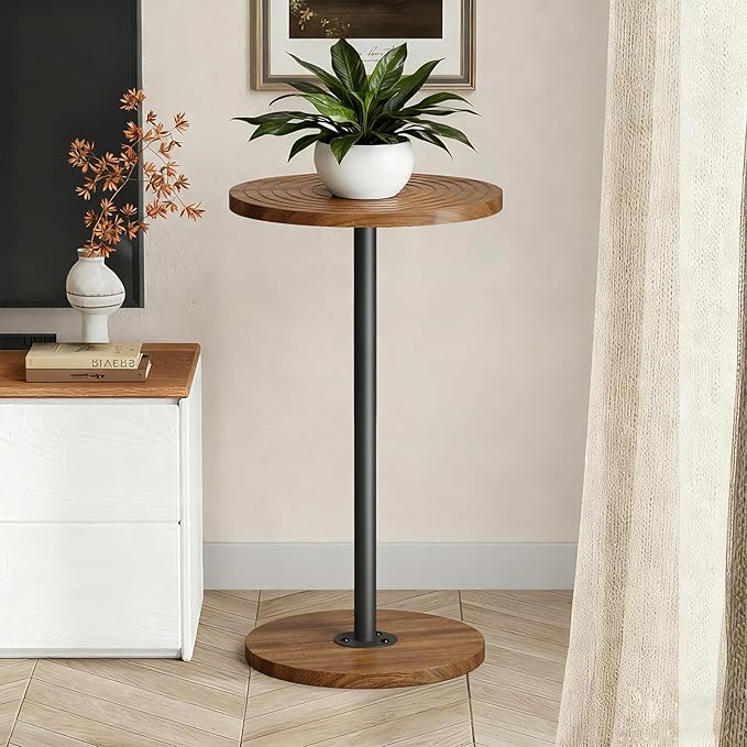Asgolion Round Side Table, Small Drink Table, Pedestal Martini Stand, Weighted Base Cocktail Table Accent Nightstand for Living Room, Bedroom, Bathroom, Office, Walnut