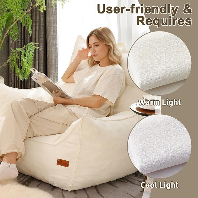 Giant Bean Bag Chair, Beanbag Chairs for Adults, Teens & Kids, Comfy Sofa Chair with Handle & Filling for Living Room, Reading & Gaming, Non-Slip(White-XL)