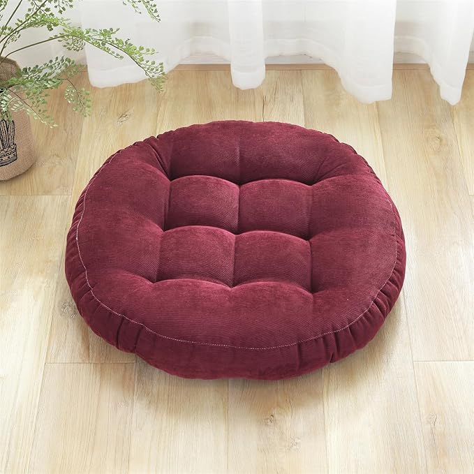 SK Studio Meditation Floor Pillow, Large Floor Cushions, Round Floor Cushion Seating for Adults Kids, Classroom Furniture Floor Pillow for Yoga Living Room, Wine Red, 17" W x 17" L (Pack of 1)