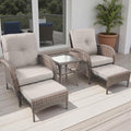 Rilyson Wicker Patio Furniture Set - 5 Piece Balcony Furniture Set with Hidden Ottomans, Rattan Outdoor Patio Chairs with Side Table for Porch Deck Poolside Garden Brown/Beige