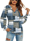Romanstii Women's Casual V-Neck T-Shirts Loose Puff Long Sleeve Tops Tunic Blouses