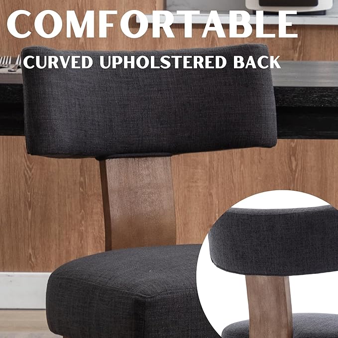 RIVOVA Linen Dining Chairs Set of 2, Modern Dining Chair with Curved Backrest and Wood Legs Upholstered Dining Chairs Farmhouse Dining Room Chairs Kitchen Chairs, Charcoal