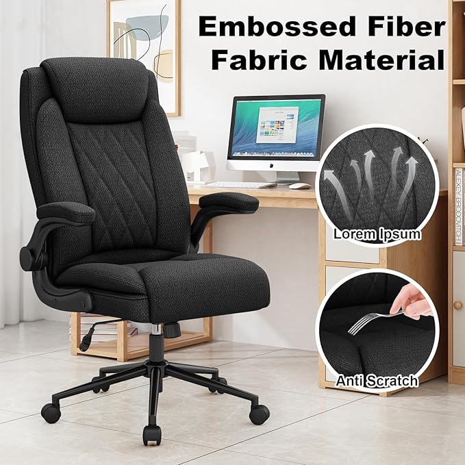 ralex-chair 2 Pack Big and Tall Office Chair -500 lb Heavy Duty Office Chair for Big Man, Fabric High Back Executive Office Desk Chair with 120° Tilt Rock,Computer Desk Chair with flip up arm - Black