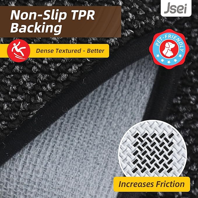 JSEI Dirt Trapper Door Mat 32"x48" Non-Slip Washable Entrance Mat, Dog Doormats, Absorbent & Fade-Resistant Floor Mats, Low Profile Welcome Mats for Entryway, Front Door, and Inside Entrance, Black