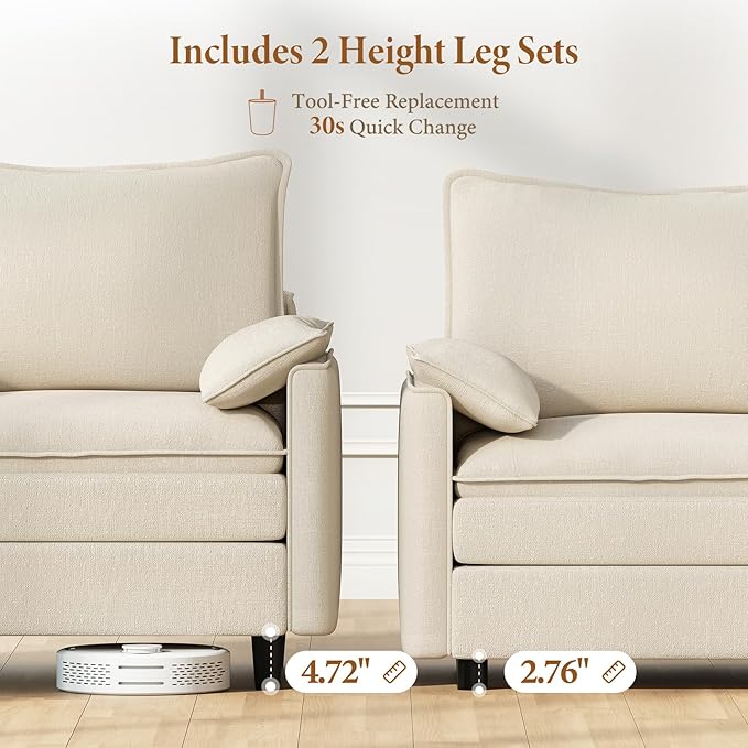 Vesgantti 101" V-Shaped Corner Couch Sectional, 7 Seat Customizable Modular Cloud Couches with Movable Ottoman, Chenille Deep Seat Sofa Set with Chaise for Living Room, Bedroom and Apartment, Beige
