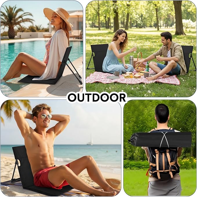 Jetec Foldable Floor Backrest Chair Portable Camping Chair with Storage Bag Light Weight Lazy Seat for Indoor Outdoor Bed Ground Park Lawn Concerts Beach Hiking