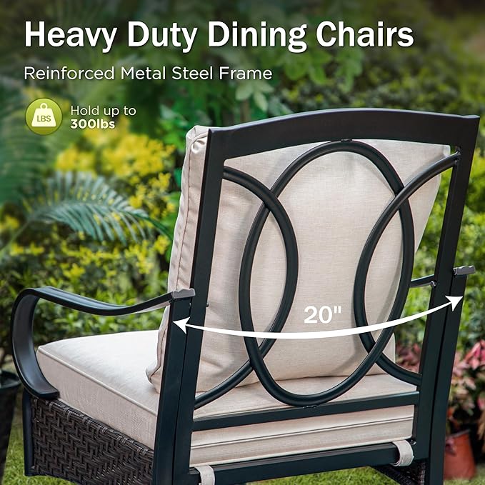PHI VILLA Patio Swivel Chairs Set of 6, Heavy Duty Outdoor Metal Wicker Dining Chair with Thickened Cushions, Large All Weather Wrought Iron Deck Chair Lawn Furniture Support 300lbs