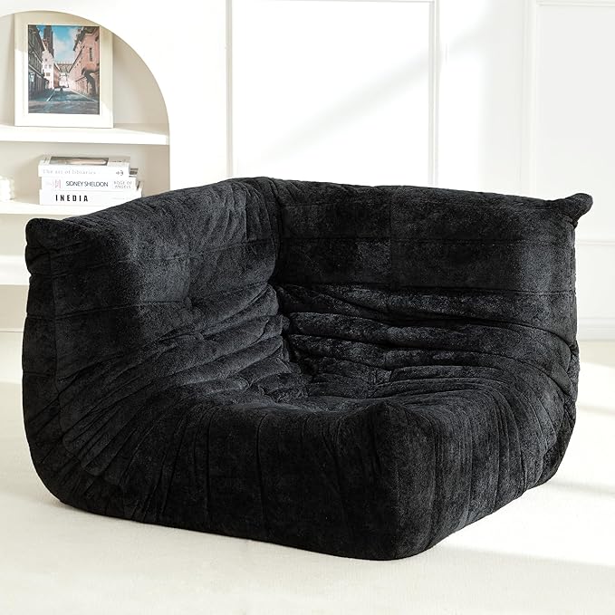 Homguava Bean Bag Chair, Giant Beanbag Chairs for Adults, Memory Foam Fireside Chair, Large Lazy Floor Sofa, Sofa Couch with High-Rebound Foam, Lounge Chair for Living Room, Bedroom (Black, Corner)
