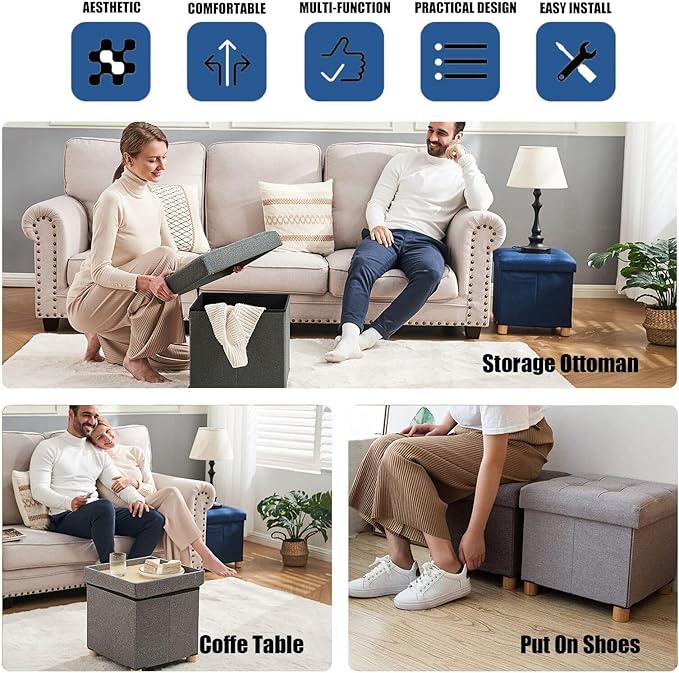 BRIAN & DANY 15 Inches Ottoman with Storage, Square Small Storage Ottoman Foot Rest with Legs, Ottomans Foot Stool for Dorm, Living Room, Entryway (Light Gray)