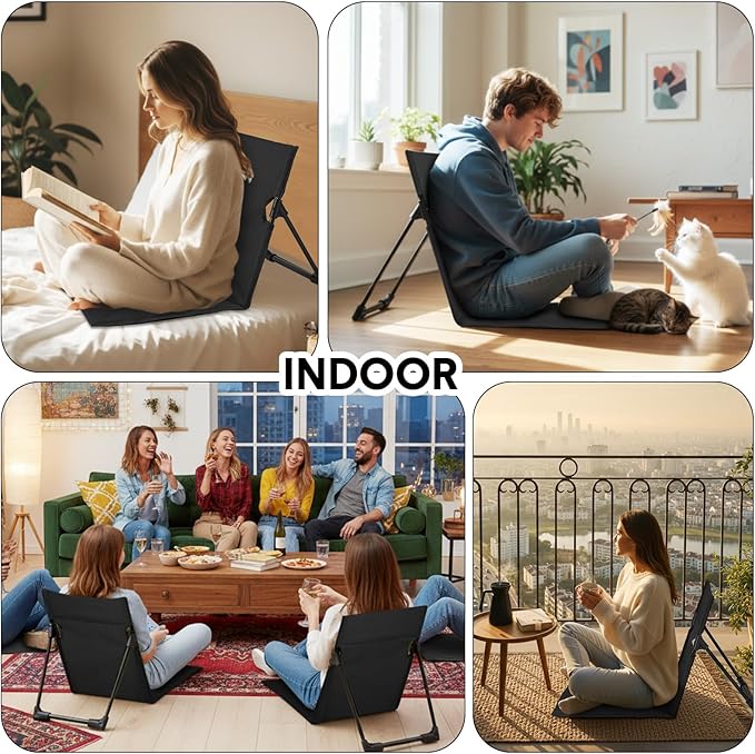 Jetec Foldable Floor Backrest Chair Portable Camping Chair with Storage Bag Light Weight Lazy Seat for Indoor Outdoor Bed Ground Park Lawn Concerts Beach Hiking