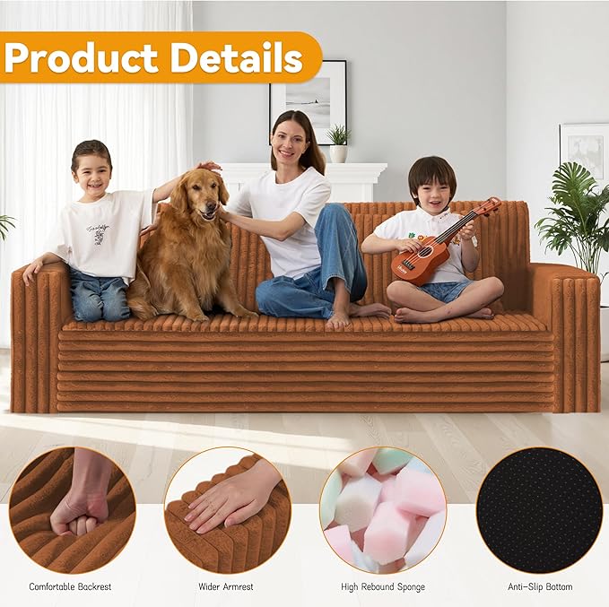 HABUTWAY Folding Sofa Bed, 2 in 1 Convertible Sleeper Chair with 2 Pillows, Portable Fold Out Chair Bed with Armrest, Comfy Floor Couch, Lazy Sofa for Living Room Bedroom Dorm Home Office, Caramel