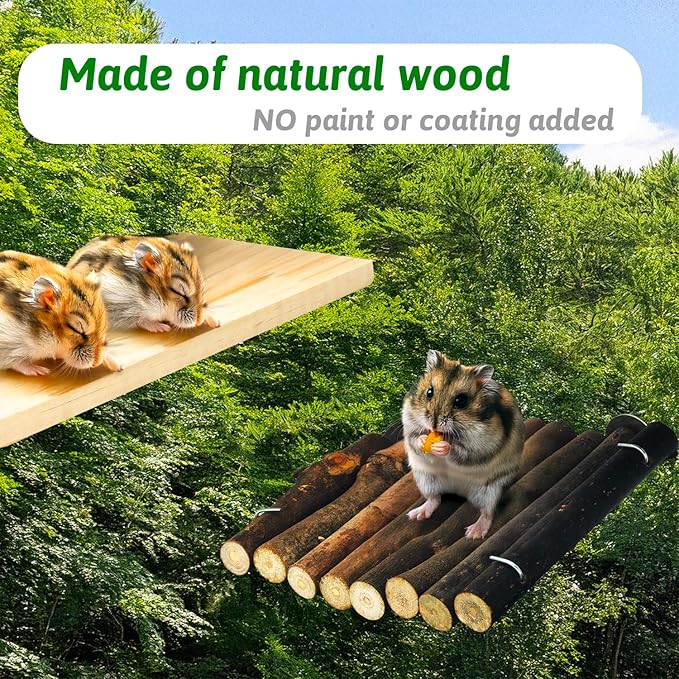 GNB PET Space Expanding Natural Wood Hamster Platform Set, DIY Small Animal Playground Accessories for Hamster Cage, Climbing & Resting Toys with Adjustable Screws for Hamsters, Chinchillas, Gerbils