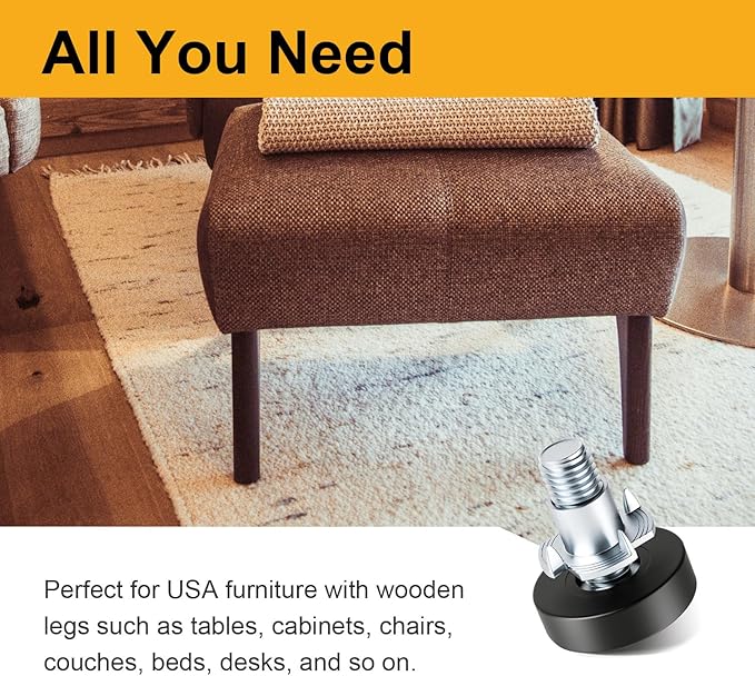 Mrosnail 36Pcs 1/4"-20 Adjustable Furniture Levelers, Leveling Feet Screw-in Chair With T-Nuts, Table Chair Leveler Glide for Furniture Leg Cupboard
