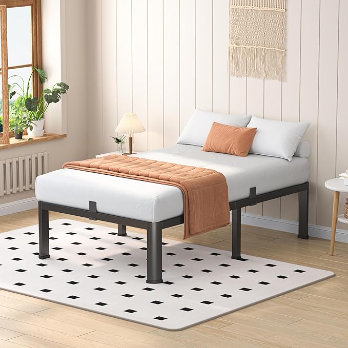 VIPSHOW 18 Inch Twin Heavy Duty 3500 lbs Bed Frame with Round-Corner Legs & Anti-Squeak Design – Quick Assembly Metal Platform, No Box Spring Needed