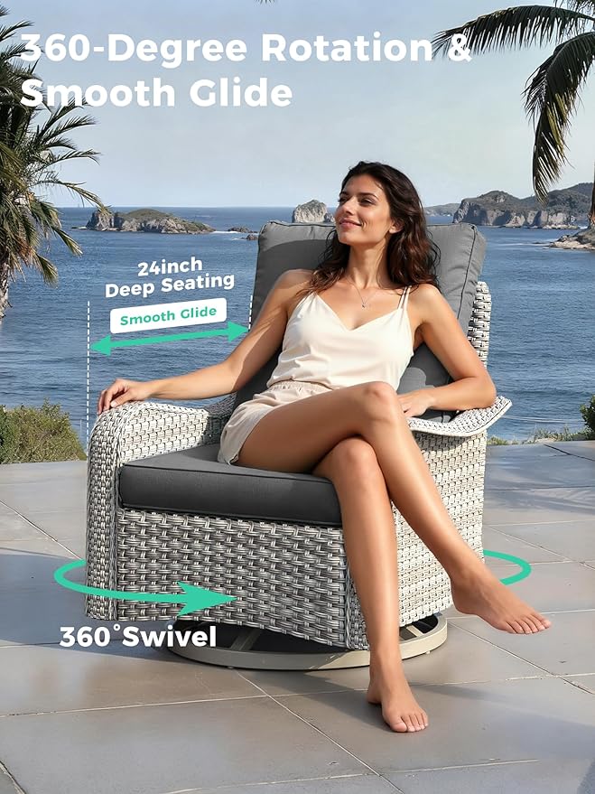3 Piece Outdoor Wicker Patio Furniture Set,High Back Swivel Rocker Patio Chairs with 4" Thickened Cushions & Side Table, All-Weather PE Rattan for Garden, Backyard, Porch, Black