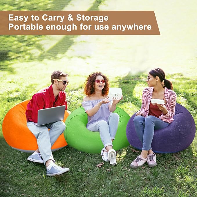 Realspring 6 Pcs Inflatable Bean Bag Chairs for Adults with Electric Air Pump, Blow up Couch Folding Portable Inflatable Couch Lazy Sofa for Outdoor Movie Nights Camping Room (Colorful)