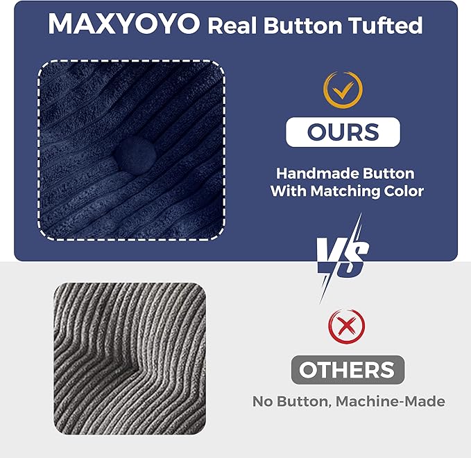 MAXYOYO Bean Bag Chair for Adults, Upholstered Floor Sofa with Armrests, Loveseat Boneless Couch with Tufted Cushion & Backrest, Sofa in A Box, Large Bean Bag Couch for Bedroom Living Room, Navy