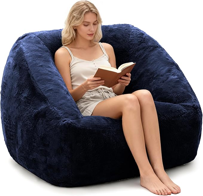SUNBURY 47.2" L-Shaped Bean Bag Chair with Arms, Memory Foam Filled Lazy Sofa with Portable Handle & Side Pocket, Plush Floor Chair for Adults, Game Room, Bedroom, Living Room (Blue)