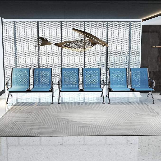 Kinfant 2-Seat Waiting Room Chair - Office Guest Reception Chairs with Ergonomic Backrests, Airport Waiting Bench with Armrests, Metal Waiting Furniture for Hospital, Bank, Salon (Blue, Set of 3)
